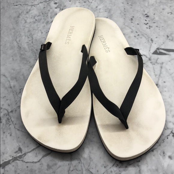 hermes black flip flops
